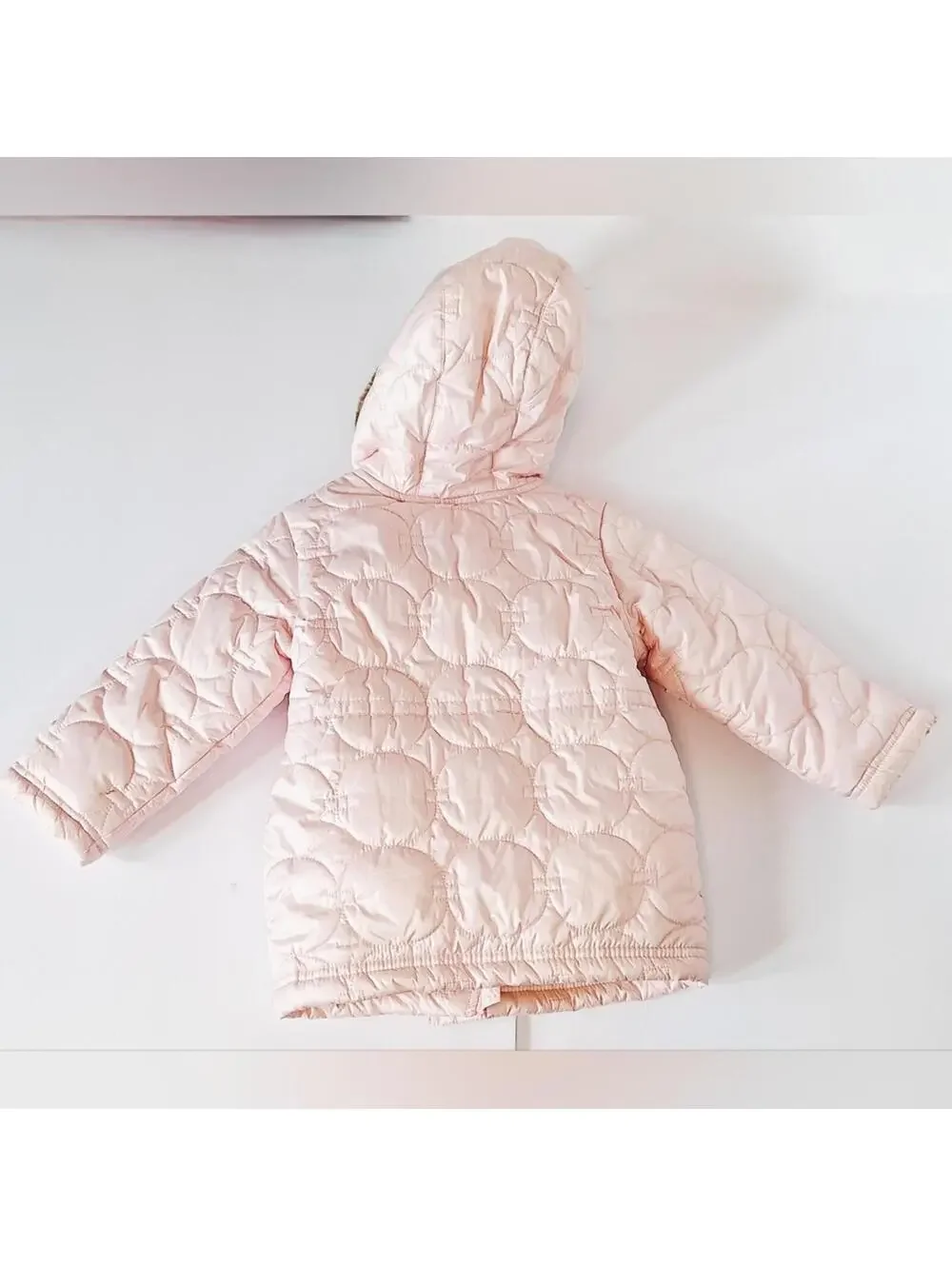 Old Navy Toddler Girls Pink Quilted Winter Puffer Jacket Faux Fur Hood 2T